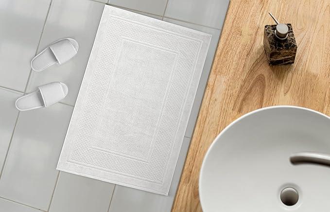 Avalon Towels White Bath Mat - 100% Cotton Set of 2 Absorbent Bathmat - Bathroom Mats Quick Dry Bath Mats for Bathrooms (22x34 Inches) - ModernBath