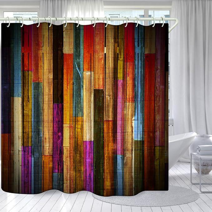 LYFANS Bathroom Uses Colored Wooden 3D Shower Curtain, Luxurious Bathtub Waterproof Shower Curtains, Bright Fabric Shower Curtains, Size (59x72 inches) - ModernBath
