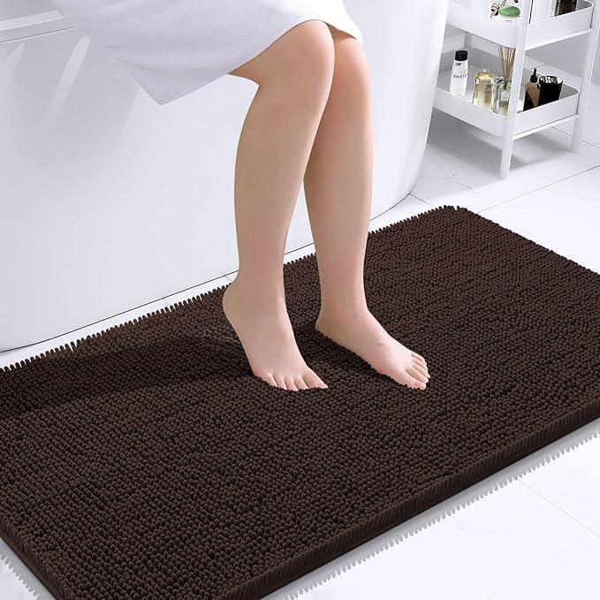 OLANLY Bathroom Rugs 44x24, Extra Soft Absorbent Chenille Bath Rugs, Rubber Backing Quick Dry, Machine Washable Bath Mats for Bathroom Floor, Tub and Shower, Home Decor Accessories, Brown - ModernBath