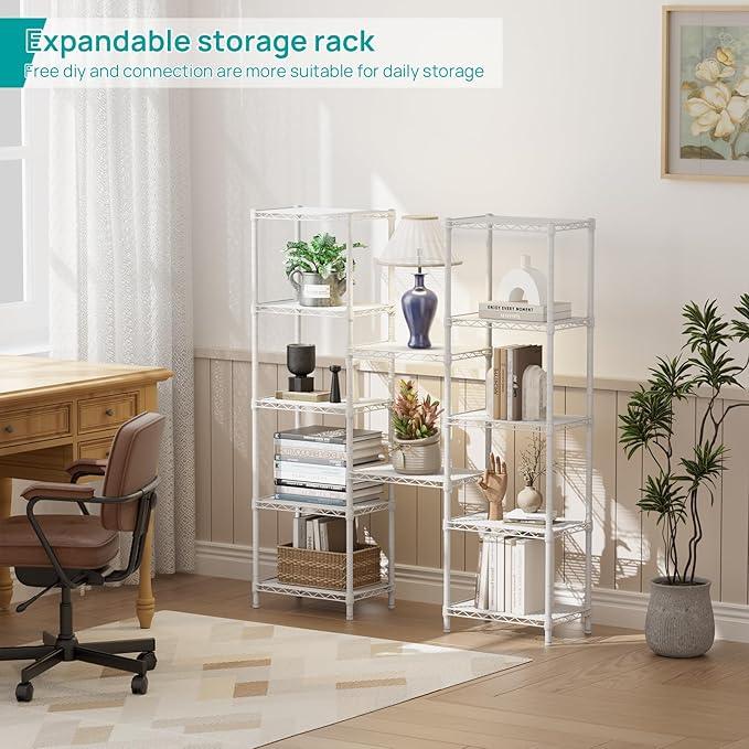 SINGAYE 6 Shelves Storage Shelf Wire Closet Bathroom Organizers Metal Pantry Kitchen Small Garage Shelving Unit Laundry Room Organization Home Corner Rack Estantes para Cocina White 10" Dx16 Wx60”H - ModernBath