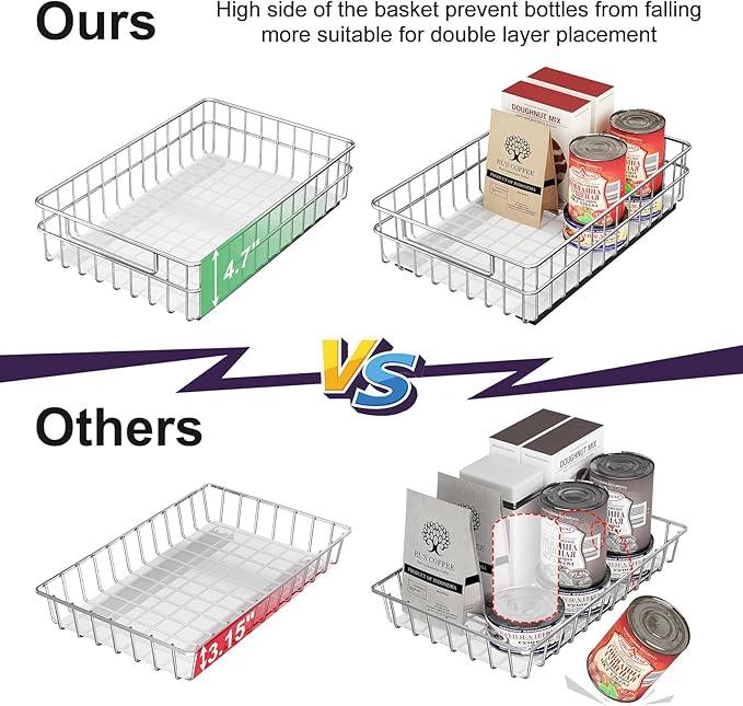 Pull out Cabinet Organizer, Stainless Steel 2-Pack Slide out Drawer with Silent Full-Extension Slides, Adhesive Roll out Can Spice Storage Basket Shelf Rack for Pantry, Kitchen, Bathroom, Home Closet - ModernBath