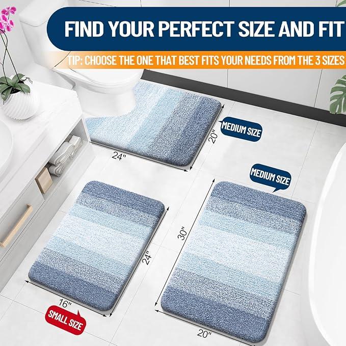 OLANLY Bathroom Rug Mat 30x20, Extra Soft and Absorbent Microfiber Bath Rugs, Non-Slip Plush Shaggy Bath Carpet, Machine Wash Dry, Bath Mats for Bathroom Floor, Tub and Shower, Blue - ModernBath