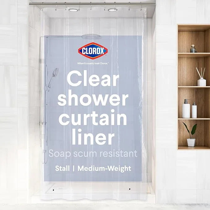 Clorox Shower Curtain Liner, Premium Medium-Weight Durable Waterproof 6g PEVA for Bathroom with Weighted Magnets, Extra Long 54" x 78", Clear 1 Pack - ModernBath