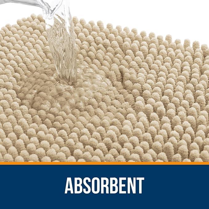 OLANLY Toilet Rugs U-Shaped 20x20, Extra Soft Absorbent Chenille Contour Bathroom Rugs for Toilet, Dry Quickly, Machine Washable, Non-Slip Bath Mat, Beige - ModernBath