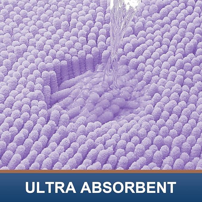 Smiry Luxury Chenille Bathroom Rugs 24x16, Extra Soft and Absorbent Shaggy Bath Mat, Machine Washable, Non-Slip Plush Carpet Runner for Tub, Shower, and Floor, Home Decor Accessories, Purple - ModernBath