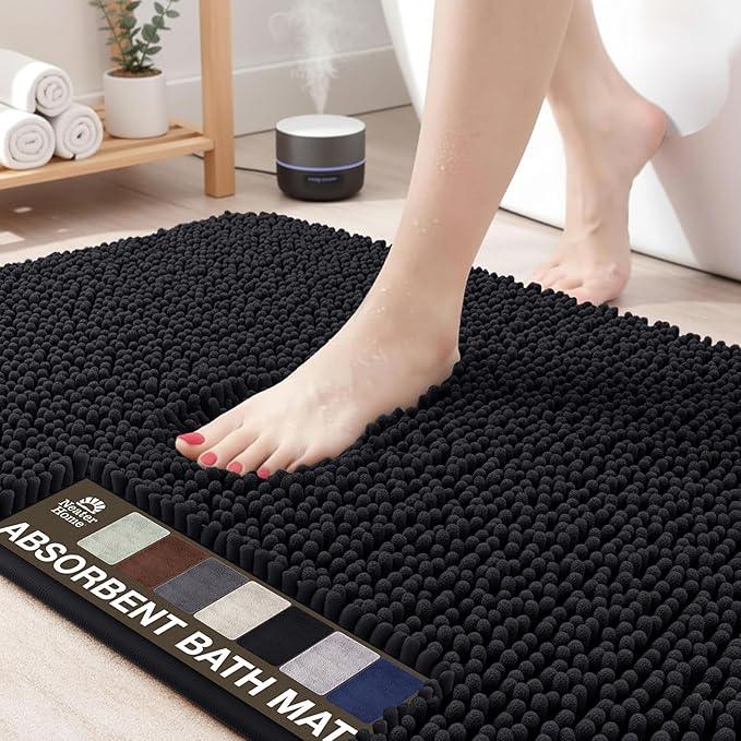 Neater Home Plush Bathroom Rugs 30x20 Thick Chenille Quick Dry Microfiber Absorbent Bath Mat, Soft Bath Rugs, Machine Washable Bathroom Floor Mat for Tub Shower Sink, Home Decor Accessories, Black - ModernBath