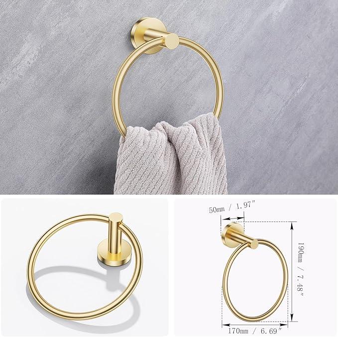 Lairuier Bathroom Hardware Set, 4-Piece Towel Holder Set Include Toilet Paper Holder,Towel Ring and 2 Towel Hooks Stainless Steel Wall Mounted Bathroom Hardware Accessories Set (Brushed Gold) - ModernBath