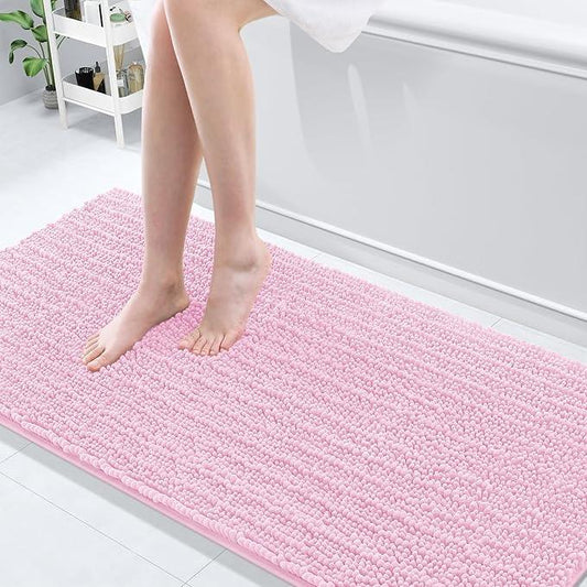 Arotive Luxury Chenille Bathroom Rug Mat, Extra Soft Thick Absorbent Shaggy Bath Rugs, Non-Slip Machine Wash Dry, Plush Bath Mats for Bathroom, Shower and Tub, 70x24, Pink - ModernBath