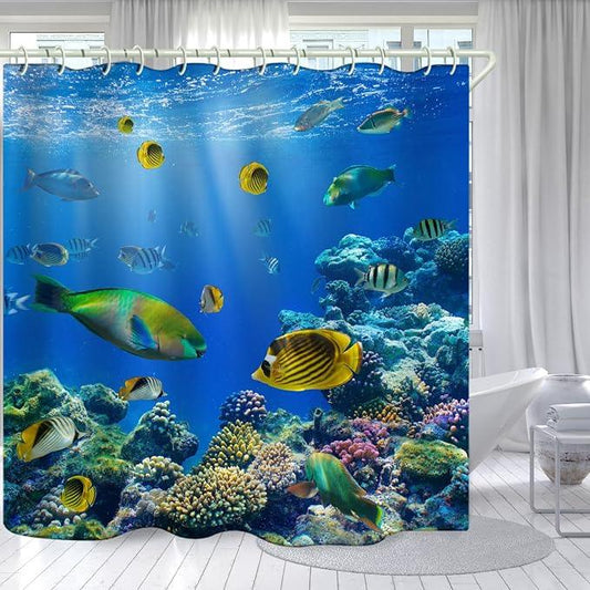 LYFANS Bathroom Uses Underwater World 3D Shower Curtains, Luxurious Bathtub Waterproof Shower Curtain, Bright Fabric Shower Curtains, Including 12 White Hooks, Size (59x72 inches) - ModernBath
