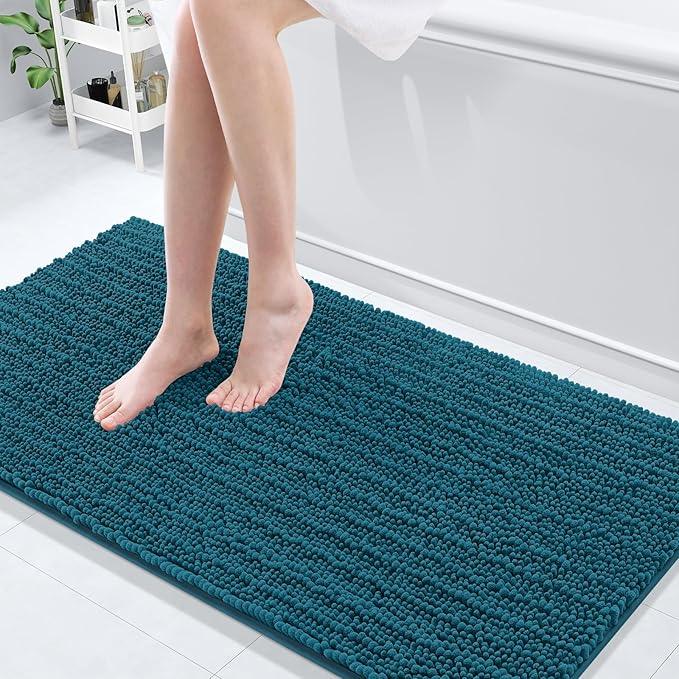 Arotive Luxury Chenille Bathroom Rug Mat, Extra Soft Thick Absorbent Shaggy Bath Rugs, Non-Slip Machine Wash Dry, Plush Bath Mats for Bathroom, Shower and Tub, 60x24, Peacock Blue - ModernBath