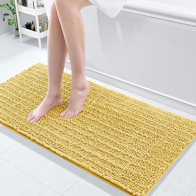 Arotive Luxury Chenille Bathroom Rug Mat, Extra Soft Thick Absorbent Shaggy Bath Rugs, Non-Slip Machine Wash Dry, Plush Bath Mats for Bathroom, Shower and Tub, 47x17, Yellow - ModernBath