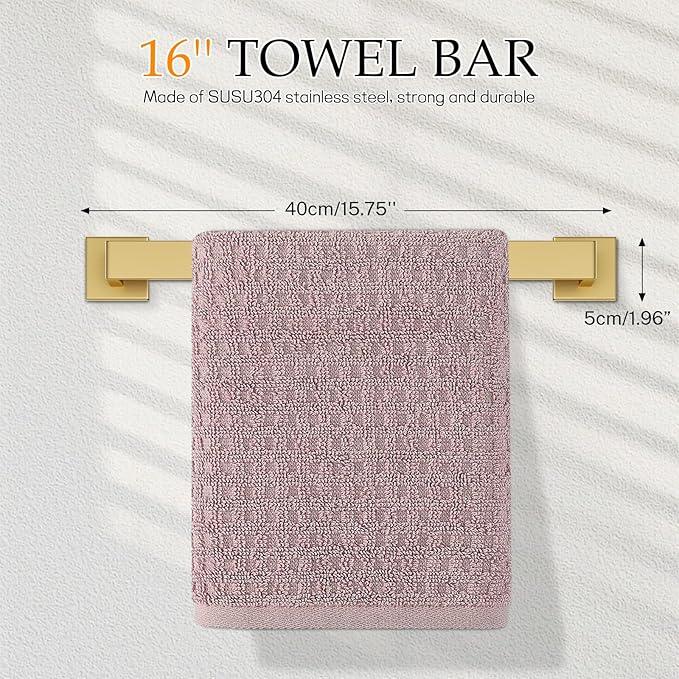 Brushed Gold Bathroom Hardware Set,5-Piece Gold Towel Bar Set Stainless Steel Towel Holder Set 16 Inch Towel Bar Towel Rack Set for Bathroom,Wall Mounted - ModernBath