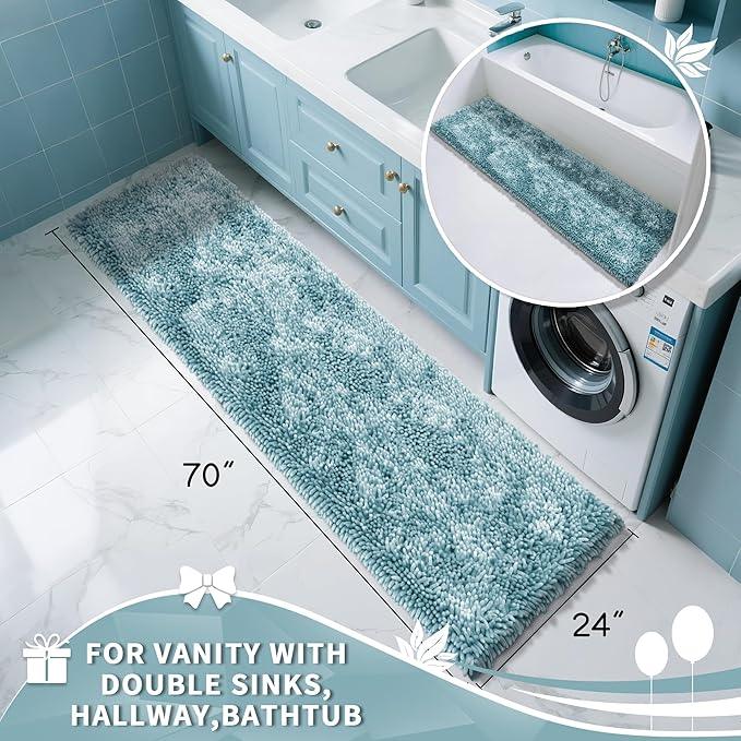 Yimobra Long Bathroom Rugs Runner 70x24 Inch, Extra Thick Soft Absorbent Chenille Bath Mat, Non Slip Machine Washable, Quick Dry Bath Rugs for Bathroom Floor, Tub and Shower, Greyish Blue - ModernBath