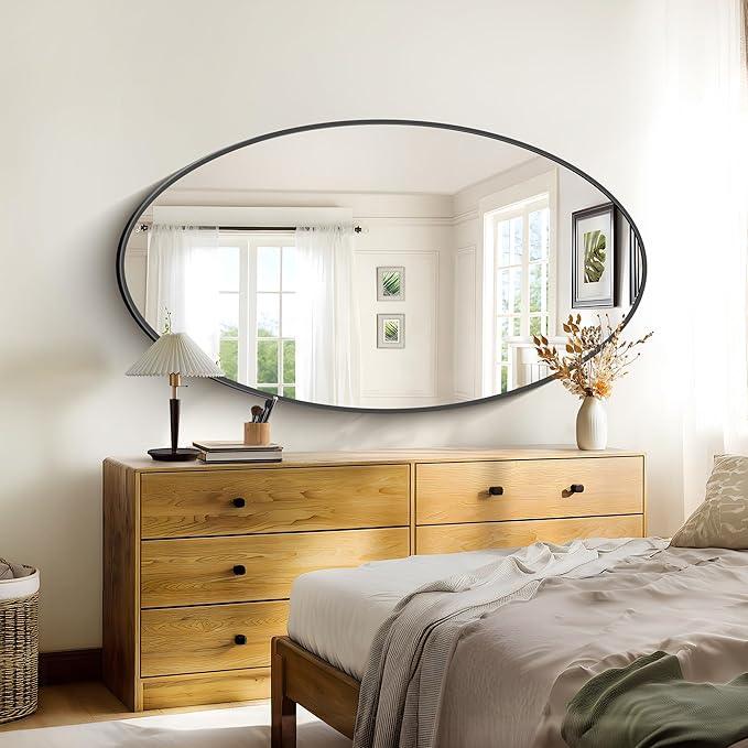 Bathroom Mirrors, 30" x55" Black Mirrors, Oval Vanity Mirrors, Metal Framed Wall Mounted Mirrors, Vertical/Horizontal Mirror for Bathroom Bedroom Entryway Living Room - ModernBath