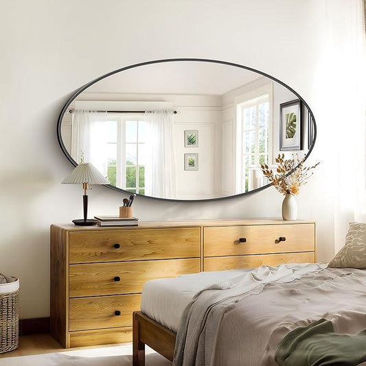 Bathroom Mirrors, 30" x55" Black Mirrors, Oval Vanity Mirrors, Metal Framed Wall Mounted Mirrors, Vertical/Horizontal Mirror for Bathroom Bedroom Entryway Living Room - ModernBath