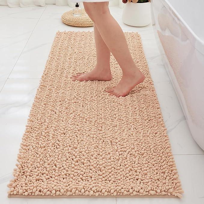 Ruggnovea Chenille Bathroom Rugs Non Slip Washable 44x24, Extra Thick Soft Absorbent Chenille Bath Mat, Non-Slip Barrier Backing, Quick Dry Machine Washable Bath Mats Tub, Shower,Floor/Sink,Beige - ModernBath
