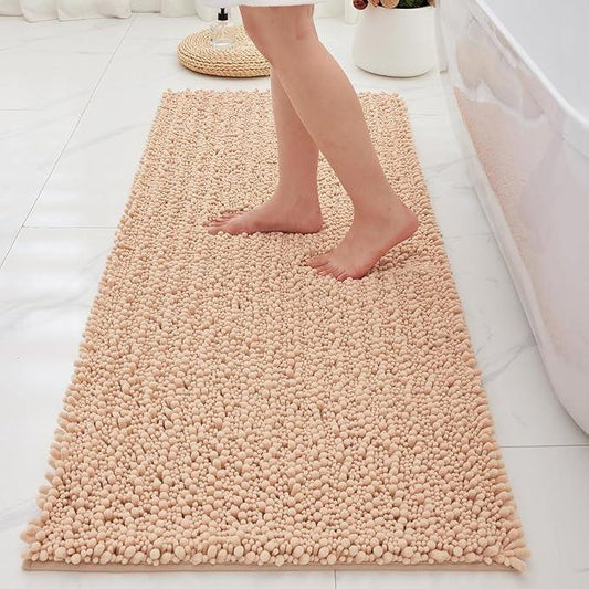 Ruggnovea Chenille Bathroom Rugs Non Slip Washable 70x24, Extra Thick Soft Absorbent Chenille Bath Mat, Non-Slip Barrier Backing, Quick Dry Machine Washable Bath Mats Tub, Shower,Floor/Sink,Beige - ModernBath
