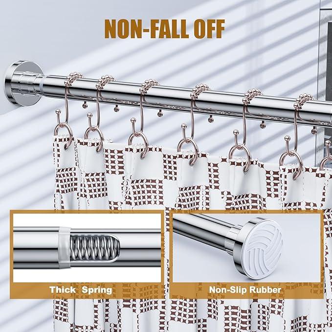 Ausemku Shower Curtain Rod 26-76 Inch Adjustable - 0.85 Inch Diameter Heavy Duty Spring Tension Rod, No Drill Stainless Steel Telescoping Rod, Anti Rust, Non Slip, Silver - ModernBath