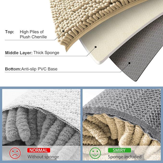Smiry Luxury Chenille Toilet Rugs U-Shaped 24x24, Soft Absorbent Non-Slip Contour Bathroom Rugs for Toilet, Machine Washable Contoured Bath Mats, Beige - ModernBath