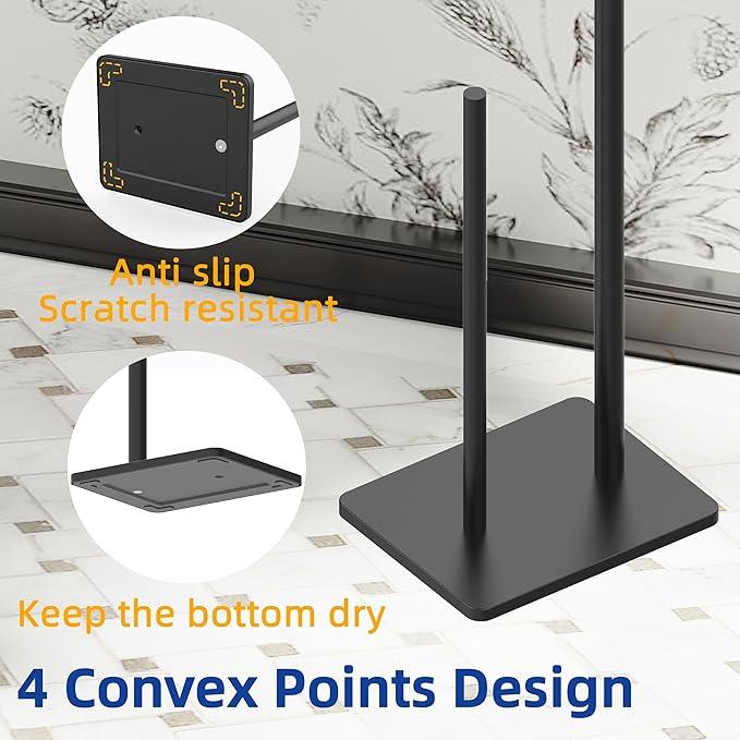 RUACQ Toilet Paper Holder Stand, Bathroom Toilet Paper roll Holder Free Standing with Storage for 4 Rolls, Post Pivoting Design, Stable Weighted Base, SUS304 Stainless Steel (Matte Black) - ModernBath
