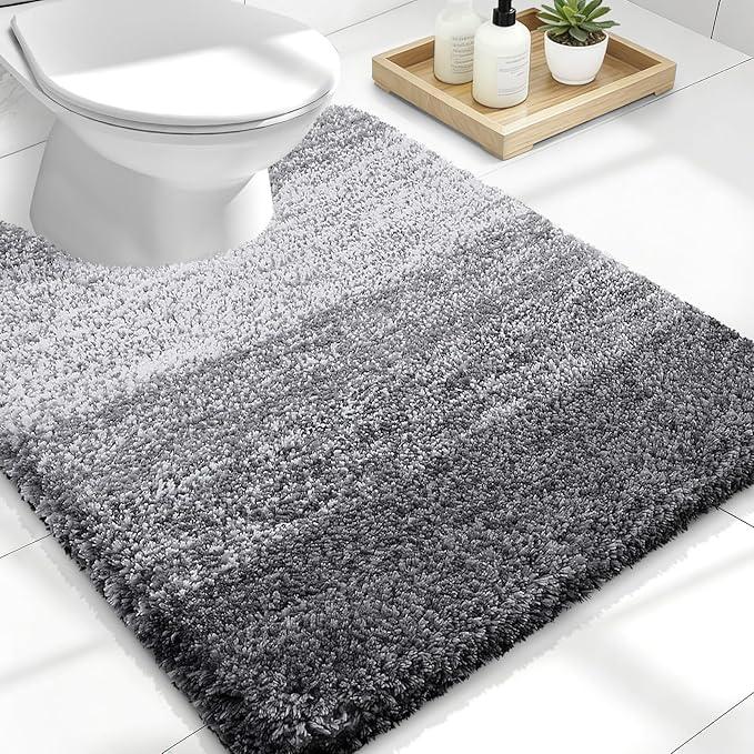 OLANLY Luxury Toilet Rugs U-Shaped 24x20, Extra Soft and Absorbent Microfiber Bathroom Rugs, Non-Slip Plush Shaggy Bath Mat, Machine Wash Dry, Contour Bathroom Mats for Toilet Base, Grey - ModernBath