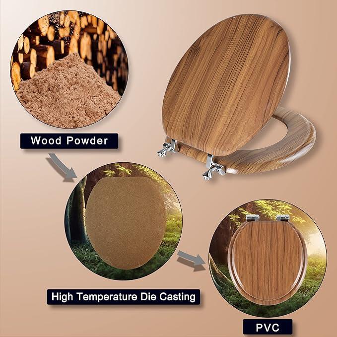 Round Toilet Seat Molded Wood Toilet Seat with Zinc Alloy Hinges, Easy to Install also Easy to Clean, Anti-pinch Wooden Toilet Seat by Angol Shiold (Round, Natural) - ModernBath