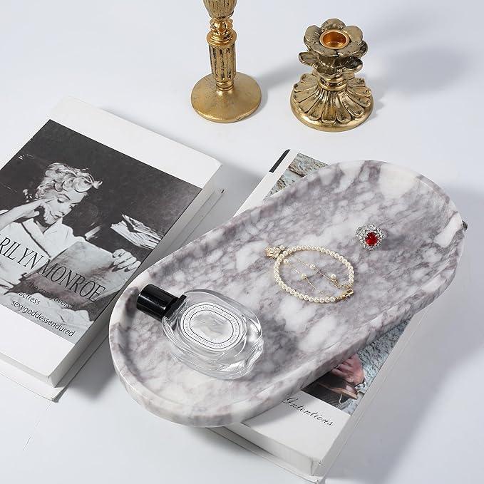 Koville Real Luxurious Marble Vanity Tray, 12"x6" Calacatta Viola Marble Catchall Tray for Bathroom, Natural Stone Perfume Trays Jewelry Dish for Dresser, Genuine Stone Storage Tray for Home Decor - ModernBath