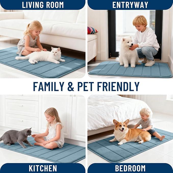 OLANLY Memory Foam Bath Mat 59x35, Super Soft Absorbent Bathroom Rugs, Quick Dry, Machine Washable Shower Floor Rugs, Bathmat Carpet, Bathroom Home Decor Accessories, Airy Blue - ModernBath