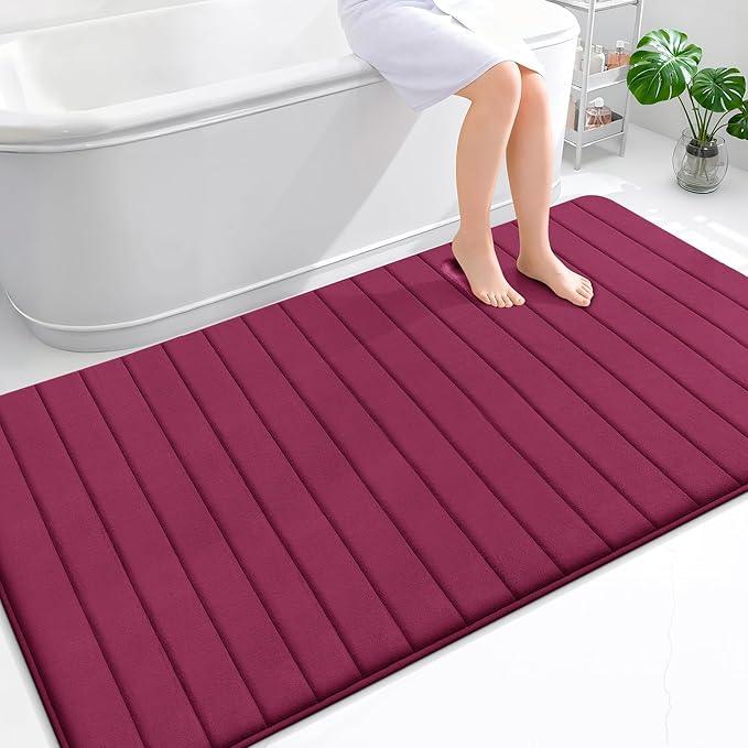 OLANLY Memory Foam Bath Mat 70x46, Super Soft Absorbent Bathroom Rugs, Quick Dry, Machine Washable Shower Floor Rugs, Bathmat Carpet, Bathroom Home Decor Accessories, Burgundy - ModernBath