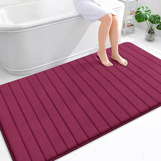 OLANLY Memory Foam Bath Mat 70x46, Super Soft Absorbent Bathroom Rugs, Quick Dry, Machine Washable Shower Floor Rugs, Bathmat Carpet, Bathroom Home Decor Accessories, Burgundy - ModernBath