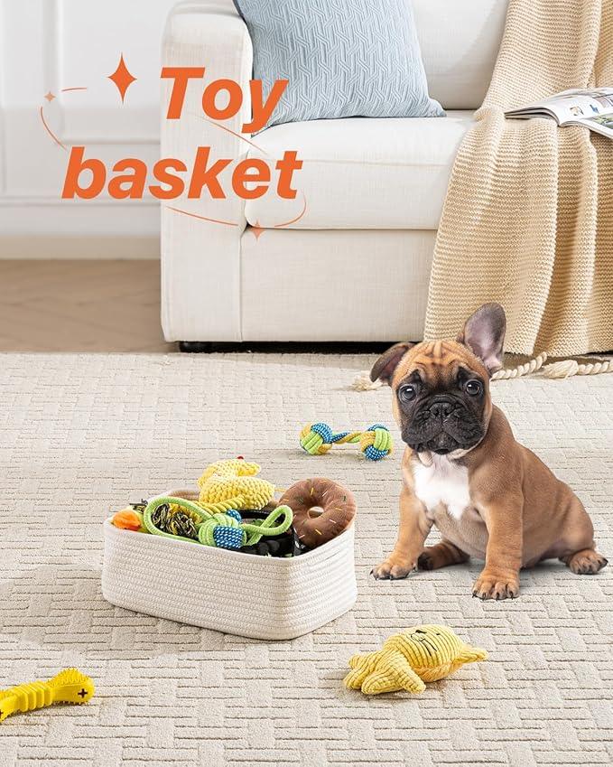 KALLAX Small Woven Basket, 12 x 8 x 4.5 Inches, Storage Basket for Organizing, Cute Small Rope Shelf Closet Cube Storage Bins Baskets for Shelves, Dog Toy Gift Baskets Empty, 3 Packs, Off White - ModernBath