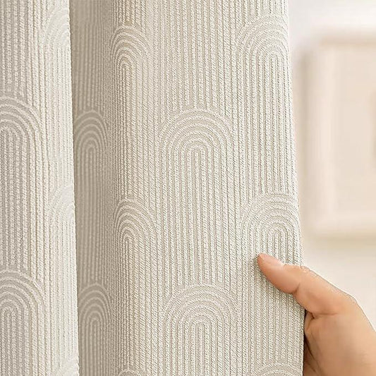 NDDYCU Boho Shower Curtain Cotton Texture Mid Century Minimalist Arch Shower Curtain for Bathroom, Greige,72" W X 78" L - ModernBath
