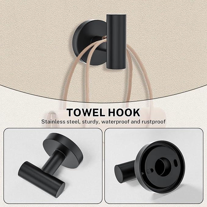 10 Pieces Towel Bar Set Matte Black Bathroom Hardware Set Includes 23.6 Inch Towel Bar,Stainless Steel Towel Holder-Towel Racks Set Wall-Mounted Bathroom Accessory Set - ModernBath