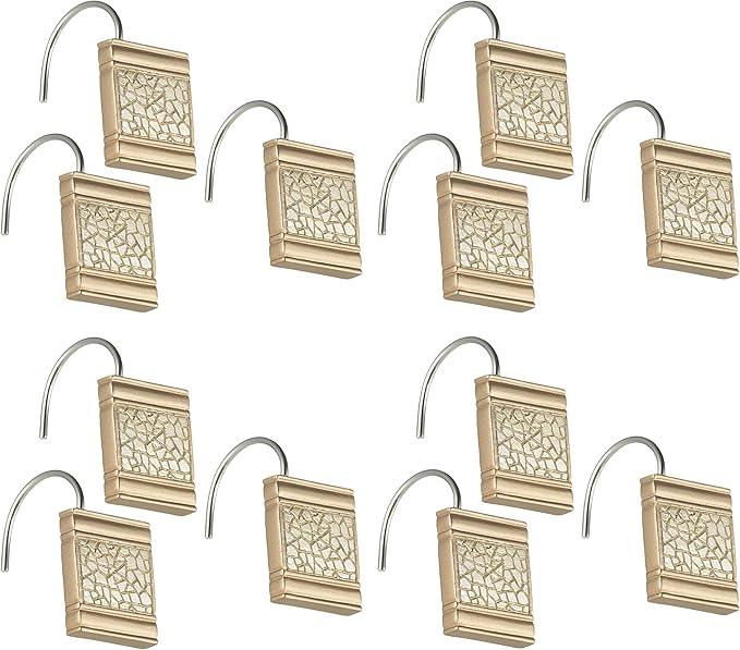 Zahari Home 13pc Sinatra Bathroom Shower Curtain Set - Gold Curtain & 12 Champagne Hooks - Luxury Fabric Bling Unique Beautiful Set - ModernBath