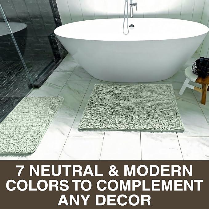 Neater Home Plush Bathroom Rugs 24x17 Thick Chenille Quick Dry Microfiber Absorbent Bath Mat, Soft Bath Rugs, Machine Washable Bathroom Floor Mat for Tub Shower Sink, Home Decor Accessories, Green - ModernBath