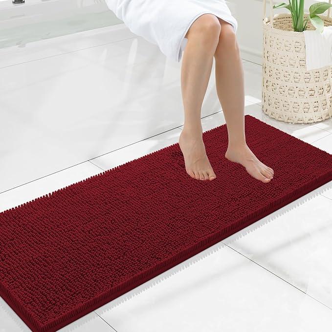 Smiry Luxury Chenille Bathroom Rugs 47x17, Extra Soft and Absorbent Shaggy Bath Mat, Machine Washable, Non-Slip Plush Carpet Runner for Tub, Shower, and Floor, Home Decor Accessories, Red - ModernBath