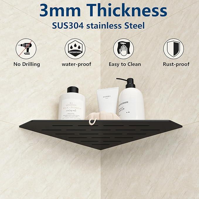 Matte Black Corner Shower Shelf, Floating Corner Shelves for Tile Wall, Tile Shower Shelf, 304 Stainless Steel Wall Storage Shelves for Bathroom, No Drilling, 10 Inch, 1 Pack - ModernBath