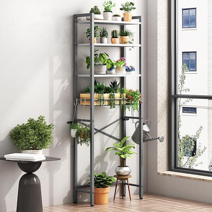 Over-The-Toilet Storage Rack, 4-Tier Bathroom Organizer Shelf Over Toilet with Adjustable Shelf and Basket, Freestanding Space Saver Bathroom Shelves Above Toilet for Room (Gray- White) - ModernBath