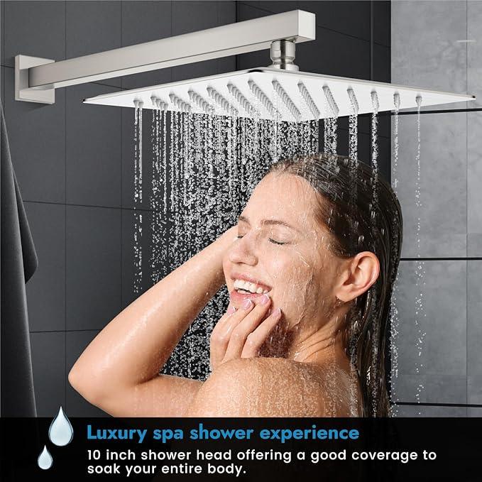 Cinwiny Shower Faucet Set,Shower Head and Handle Set with Valve,Single Handle,Wall Mount 10 Inch Showerhead for Modern Bathroom,Brushed Nickel - ModernBath