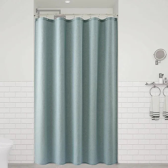 Naturoom Light Blue 54 Inch Shower Curtain - Stall Narrow Half Linen Ultra Thick Fabric Shower Curtain Set with Hooks, Boho Farmhouse Rustic RV Camper Bath Curtains for Bathroom, 54x78 - ModernBath