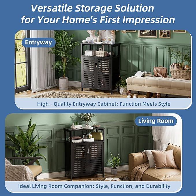HITNET Black Bathroom Storage Cabinet, Freestanding Bamboo Floor Cabinet 4 Tier Tall Kitchen Cupboard with Door and Shelves - ModernBath