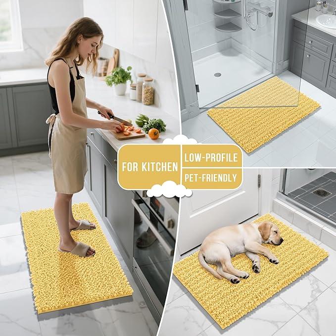 Yimobra Bathroom Rugs Non Slip Washable - Ultra Soft Absorbent Chenille Bath Mat, Quick Dry Shaggy Floor Carpet for Tub Shower, Yellow Home Decor Accessories, 24x17 Inch - ModernBath