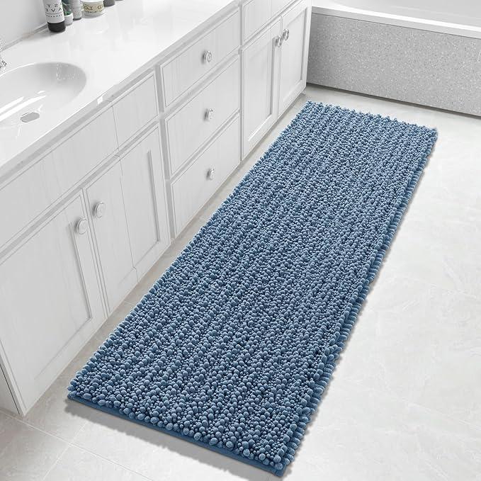 Yimobra Bathroom Runner Rug 60x24 Inch - Extra Long Non Slip Chenille Bath Mat, Soft & Absorbent, Machine Washable Shaggy Hallway Carpet for Vanity Tub Shower, Denim Blue Home Decor Accessories - ModernBath