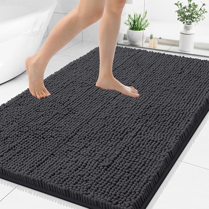 Smiry Luxury Chenille Bathroom Rugs 40x32, Extra Soft and Absorbent Shaggy Bath Mat, Machine Washable, Non-Slip Plush Carpet Runner for Tub, Shower, and Floor, Home Decor Accessories, Charcoal Grey - ModernBath
