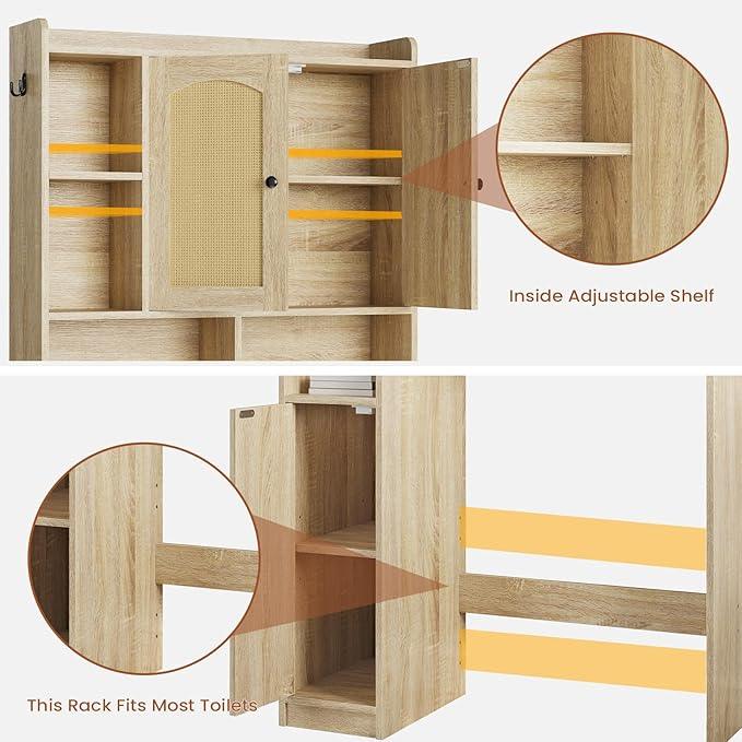 Itaar Over The Toilet Storage Cabinet, Farmhouse Rattan Bathroom Cabinet, Over Toilet Bathroom Organizer with Rattan Barn Doors & Toilet Paper Holder Stand, for Restroom, Laundry - ModernBath