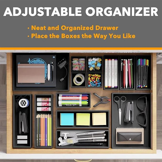 SpaceAid 14-Piece Bamboo Drawer Organizer Storage Boxes Set, Wood Tray Junk Drawer Organizers Multi-Use Divider Bins for Kitchen, Bathroom, Office Desk and Makeup Organization (14 Pack, Black) - ModernBath