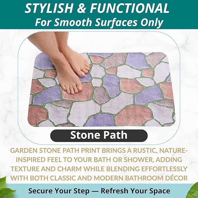 ENKOSI Non Slip Shower Mat – Bath Mat for Tub and Shower Floors – Anti Slip Bathtub Mat with Strong Suction Cup Grip – Unique Design Soft Bathroom Mat for Inside Baths and Showers (28x16 Stone Path) - ModernBath
