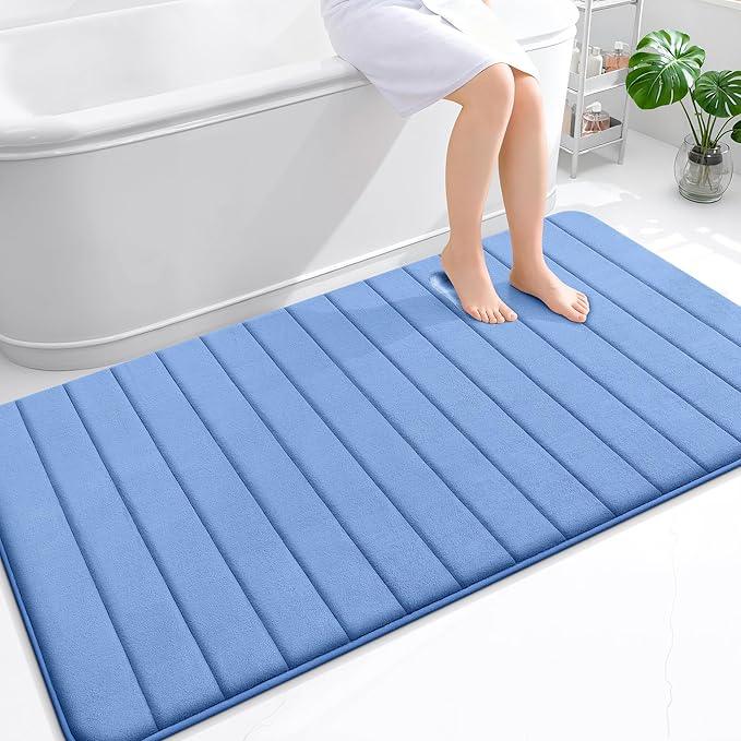 OLANLY Memory Foam Bath Mat 59x35, Super Soft Absorbent Bathroom Rugs, Quick Dry, Machine Washable Shower Floor Rugs, Bathmat Carpet, Bathroom Home Decor Accessories, Cornflower Blue - ModernBath