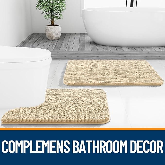 OLANLY Bathroom Rugs 47x20, Extra Soft Absorbent Chenille Bath Rugs, Rubber Backing Quick Dry, Machine Washable Bath Mats for Bathroom Floor, Tub and Shower, Home Decor Accessories, Beige - ModernBath