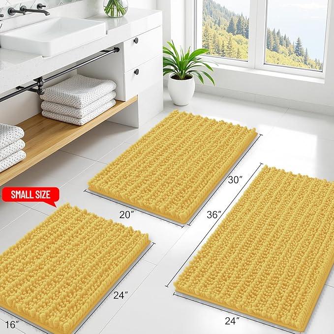Smiry Bathroom Rugs Mat 48x32, Extra Soft Absorbent Chenille Bath Rugs, Non Slip Rubber Backing Machine Washable Quick Dry Bath Mats for Bathroom Floor, Tub, Shower, Home Decor Accessories, Yellow - ModernBath